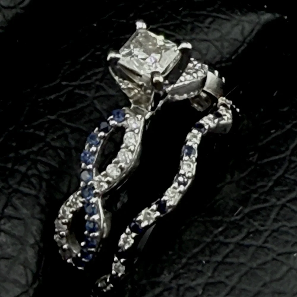 14k white gold & sapphire wedding ring set - Picture 1 of 8